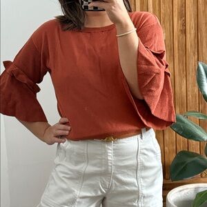 Ann Taylor Ruffle‎ sleeve burnt orange Sweater. LP